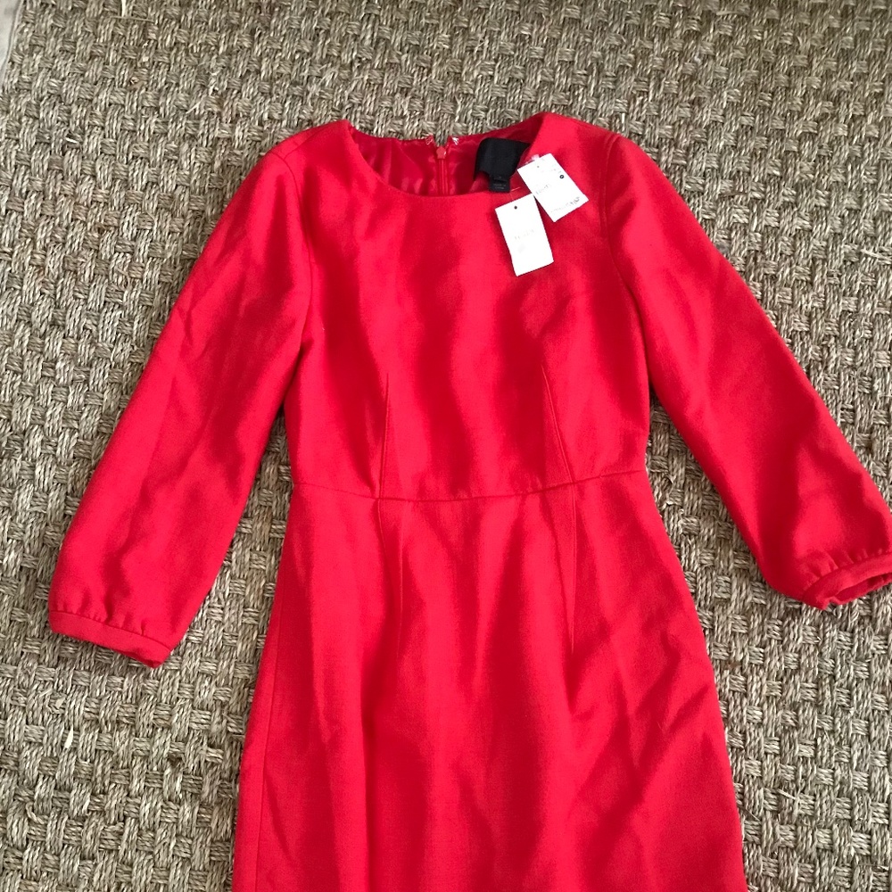 J Crew Red Dress 3/4 sleeves NWT